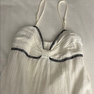 Saylor gauze bow jumpsuit with navy embroidery